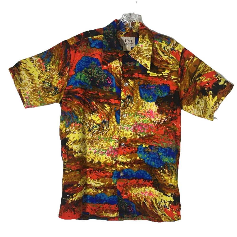 VTG His Royal Highness HRH Mens Sz M Hawaiian Button Up Shirt Multicolored RARE